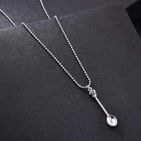 fashion women men crown mini tea spoon shape pendant long chain necklace sweater metal chain necklace jewelry