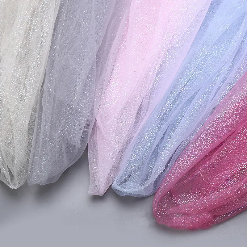 1Meter Glitter Tulle Fabric Soft Illusory Rainbow Color Mesh Material for DIY Baby Girl Skirt Headband Handmade Sewing Accessory