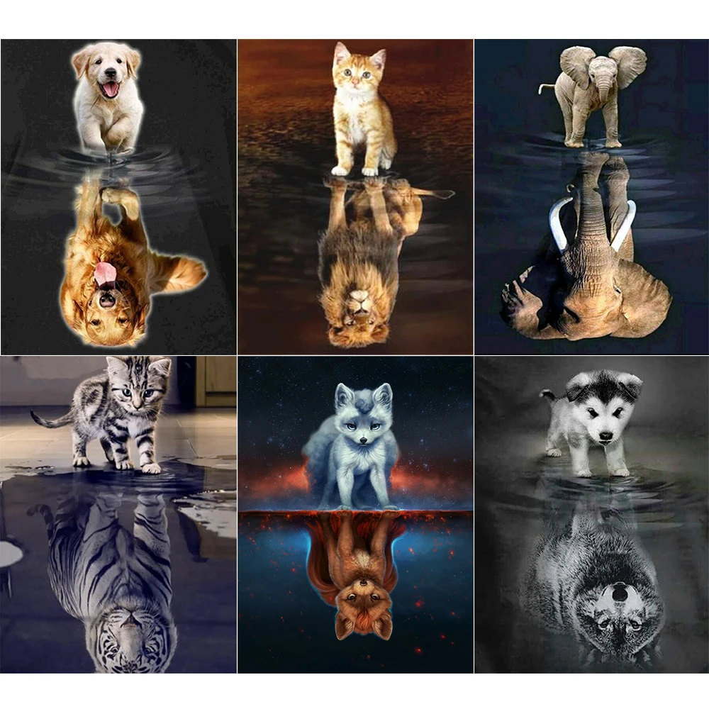 

Cute Animals Diy 5D Diamond Art Painting Dogs Cats Lion Full Drill Diamond Embroidery Mosaic Cross Stitch Kit Picture Home Decor