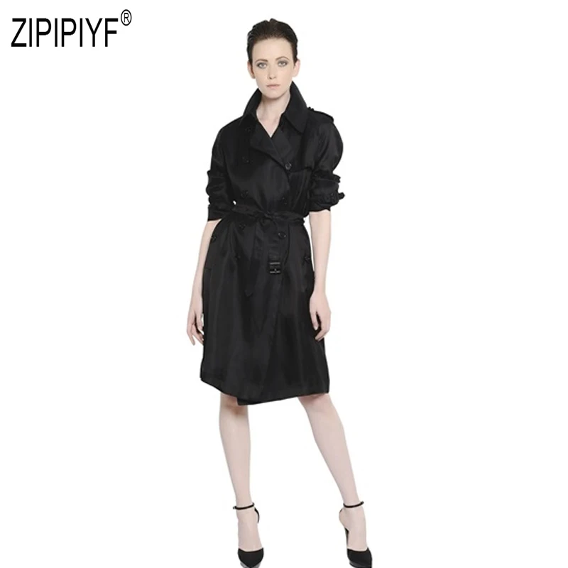 

High Quality Fashion 2019 Autumn Women Trenches Long Sleeve Turn Down Neck Sashes Double-breasted Long Coats Casual Coats Z2714