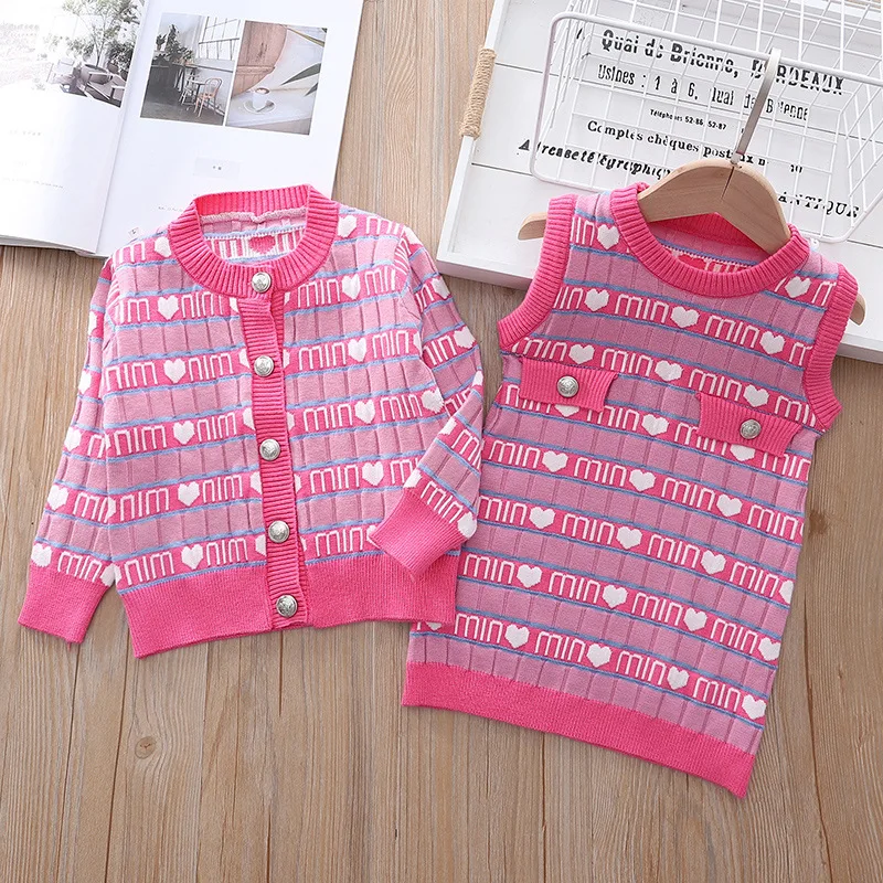 

Fall Baby Girls Winter Clothes Knitted Love Sweater Coat Knit Dress Outfits Casual Autumn Kids Toddler Clothing Set Two-piece