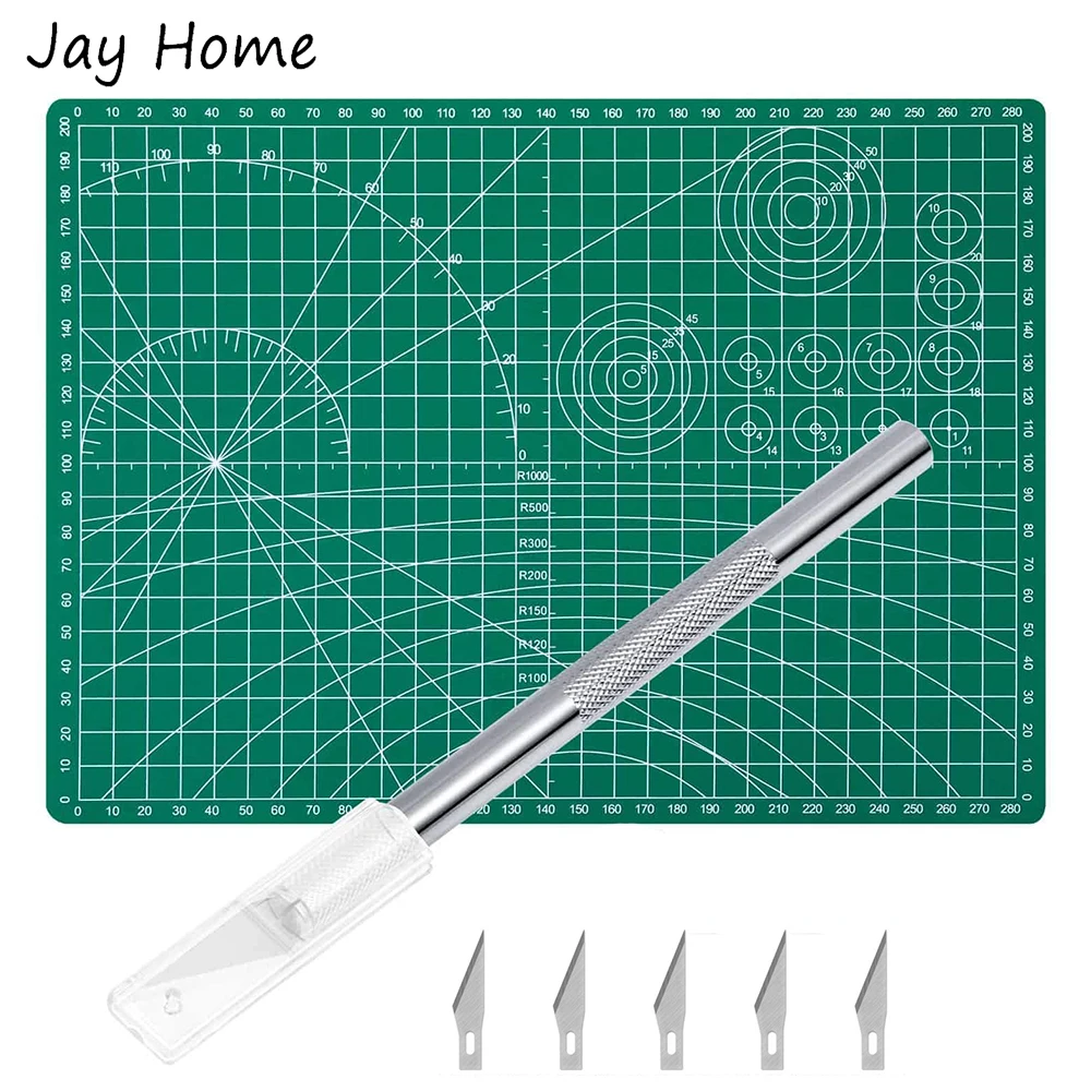 

Precision Cutter Knife with A4 Size Self Healing Cutting Mat Carving Knife Set for Sewing Craft Fabric Leather Cloth Cutting Set