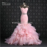 new fashion 2016 vestido de noiva marriage festa romantic bridal gown crystal sashes pink mermaid mother of the bride dress