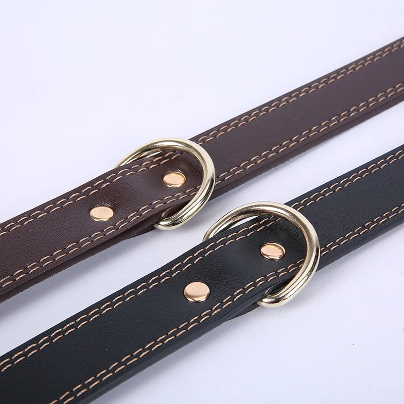 Leather Dog Collar Genuine Alloy Hardware Double D-ring 4 Size Available Best for Samll Medium Large and Extra | Дом и сад