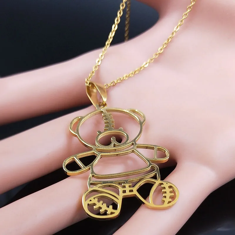 2019 ожерелье с медведем из нержавеющей стали для детей Золотая цепочка ювелирное