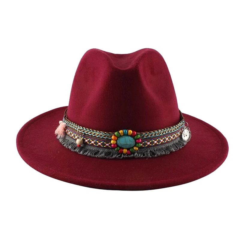 

New Wool Fedora Hat Hawkins Felt Cap Wide Brim Ladies Trilby Chapeu Feminino Hat Women Men Jazz Church Godfather Sombrero Caps