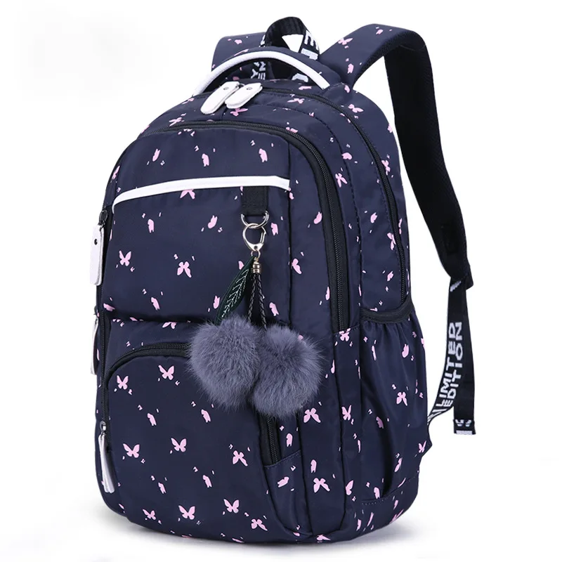 Милые школьные ранцы с цветочным принтом и шариком для девочек-подростков, школьный рюкзак для ноутбука, детские школьные сумки с украшение...