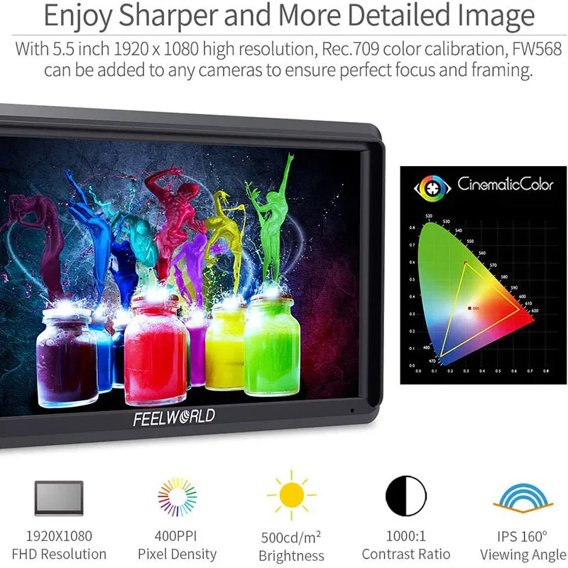 Online FEELWORLD FW568 5,5 Zoll Kamera Feld DSLR Monitor Kleine Full HD 4K HDMI 1920x1080 IPS Video Fokus Unterstützen Für Sony Nikon Canon