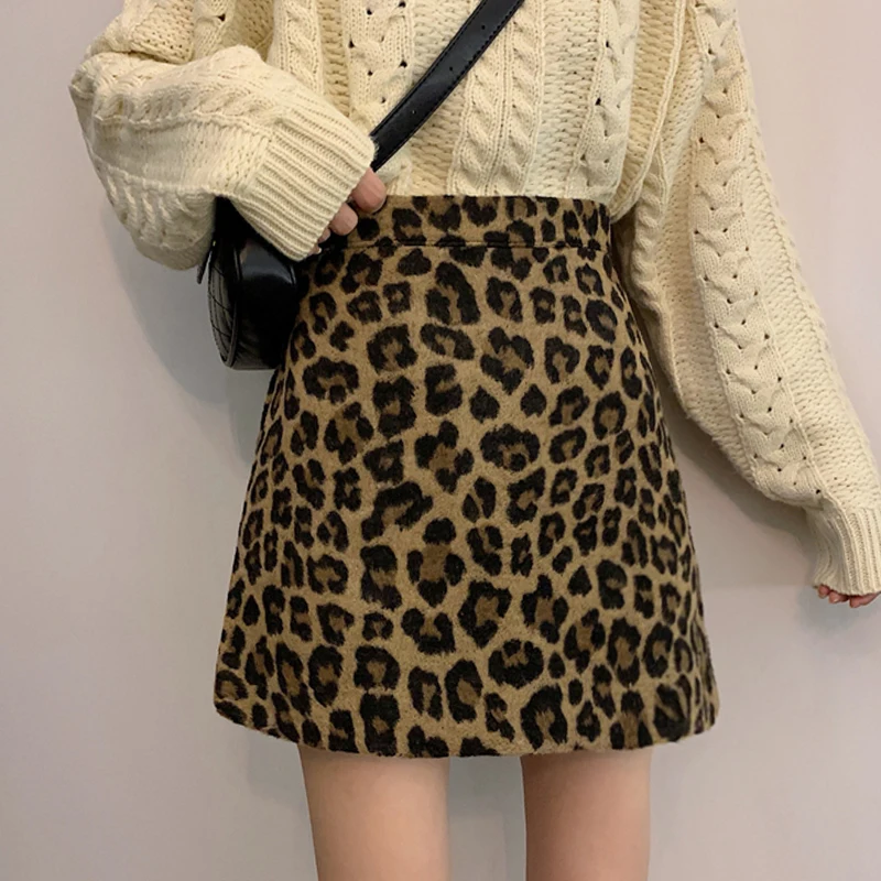 Зима Осень Мода Женская высокая талия животное леопард мягкая полушерстяная