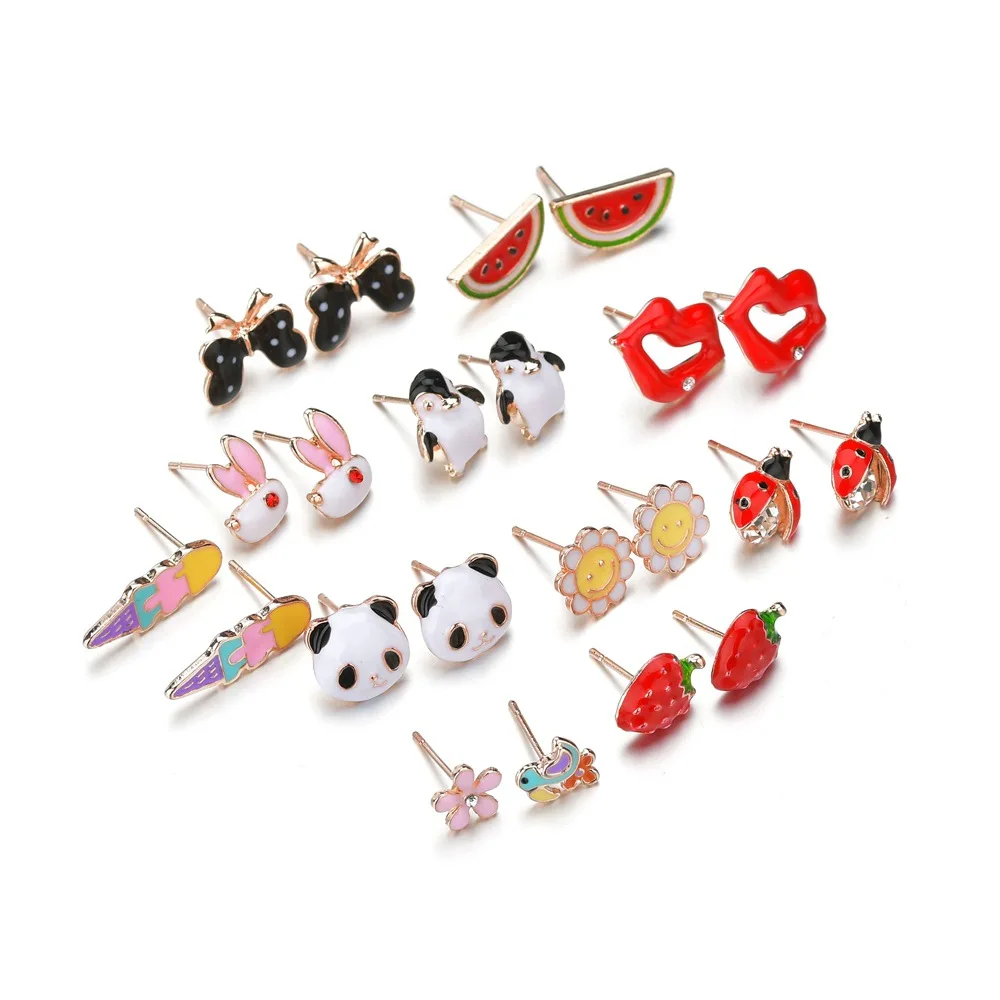 Милые корейские серьги для женщин и мужчин радуга цветок бабочка арбуз