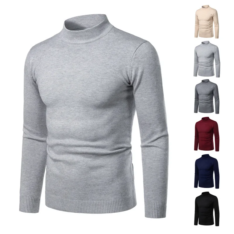 

Autumn Warm Cashmere Sweater Men Half High Collar Mens Long Sleeve Slim Fit Pullover Men All-match Elasticity Base Shirt -40