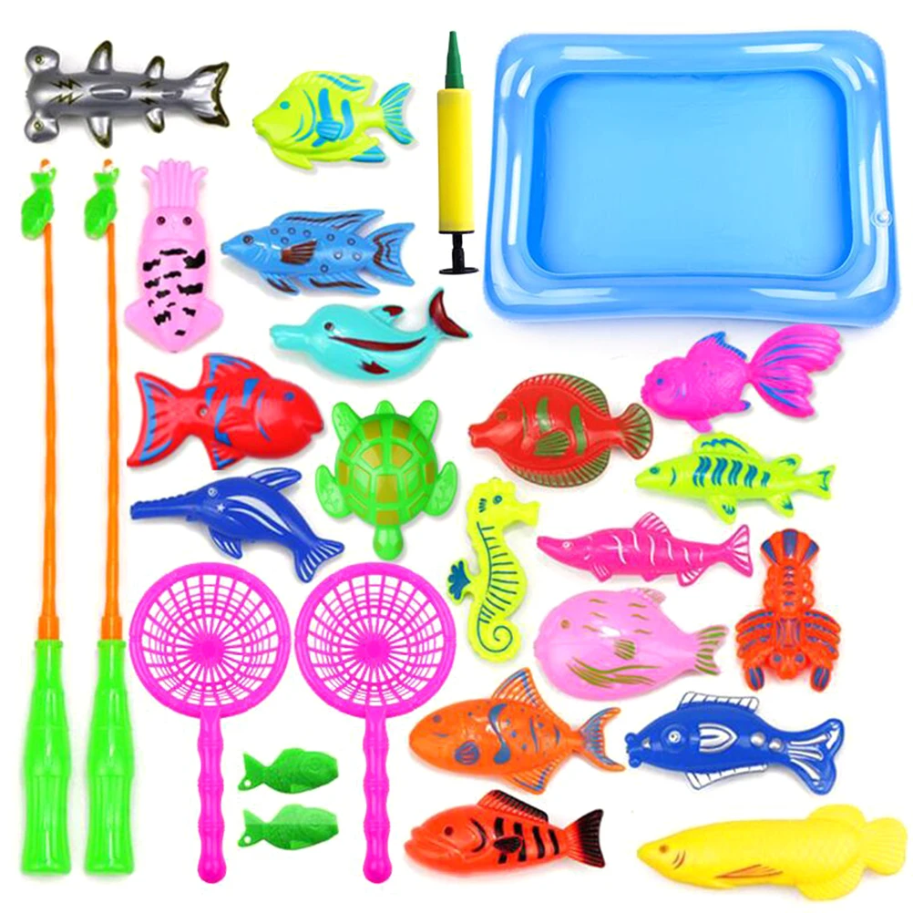28 шт. новые детские Игрушки для ванны магнитная рыболовная плавающая игра сеть