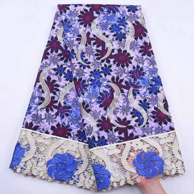 

Latest African Lace Fabric 2020 High Quality Wax Print Fabric With Lace Ankara Wax With Guipure Cord Lace Fabric For Dress S1942