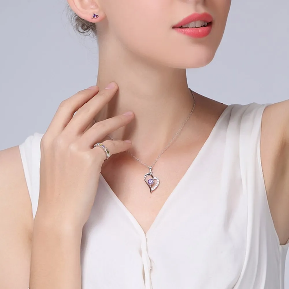 

NEHZY 925 Sterling Silver New Woman Fashion Jewelry High Quality Purple Crystal Zircon Heart Pendant Necklace Length 45CM