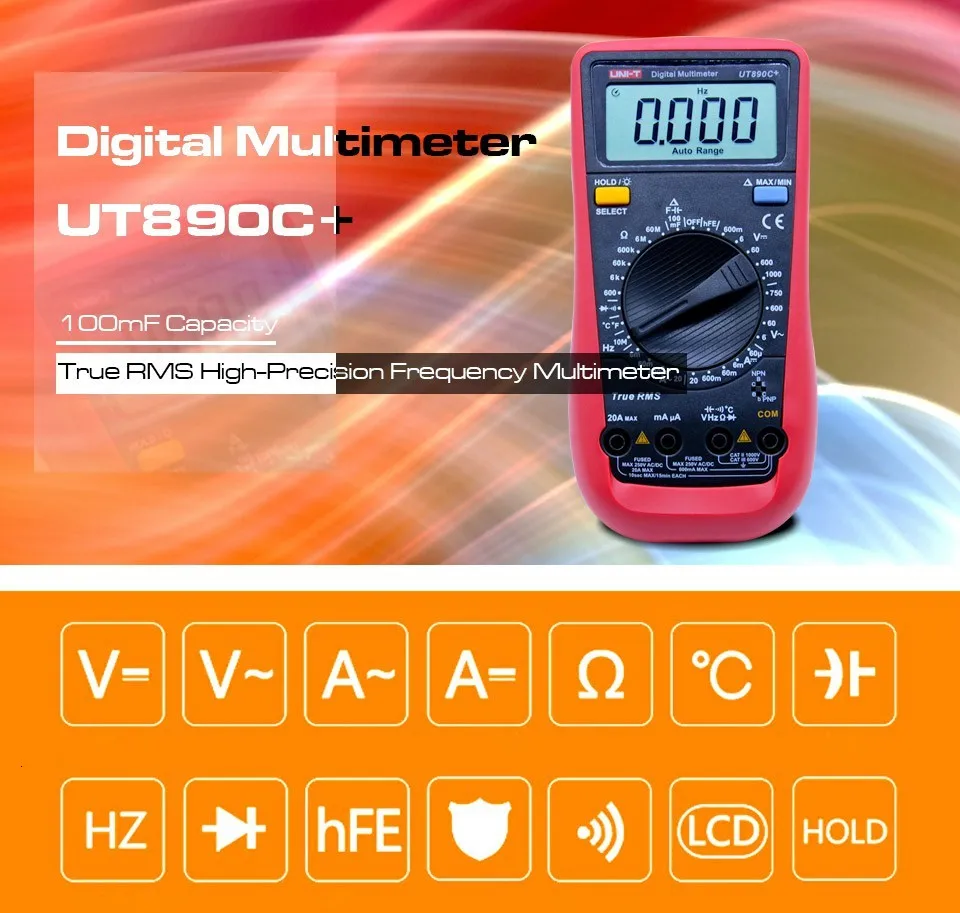UNI-T UT890C+/UT890D цифровой мультиметр тестер True RMS AC DC Вольтметр 100mF емкость измеритель температуры электрик инструмент