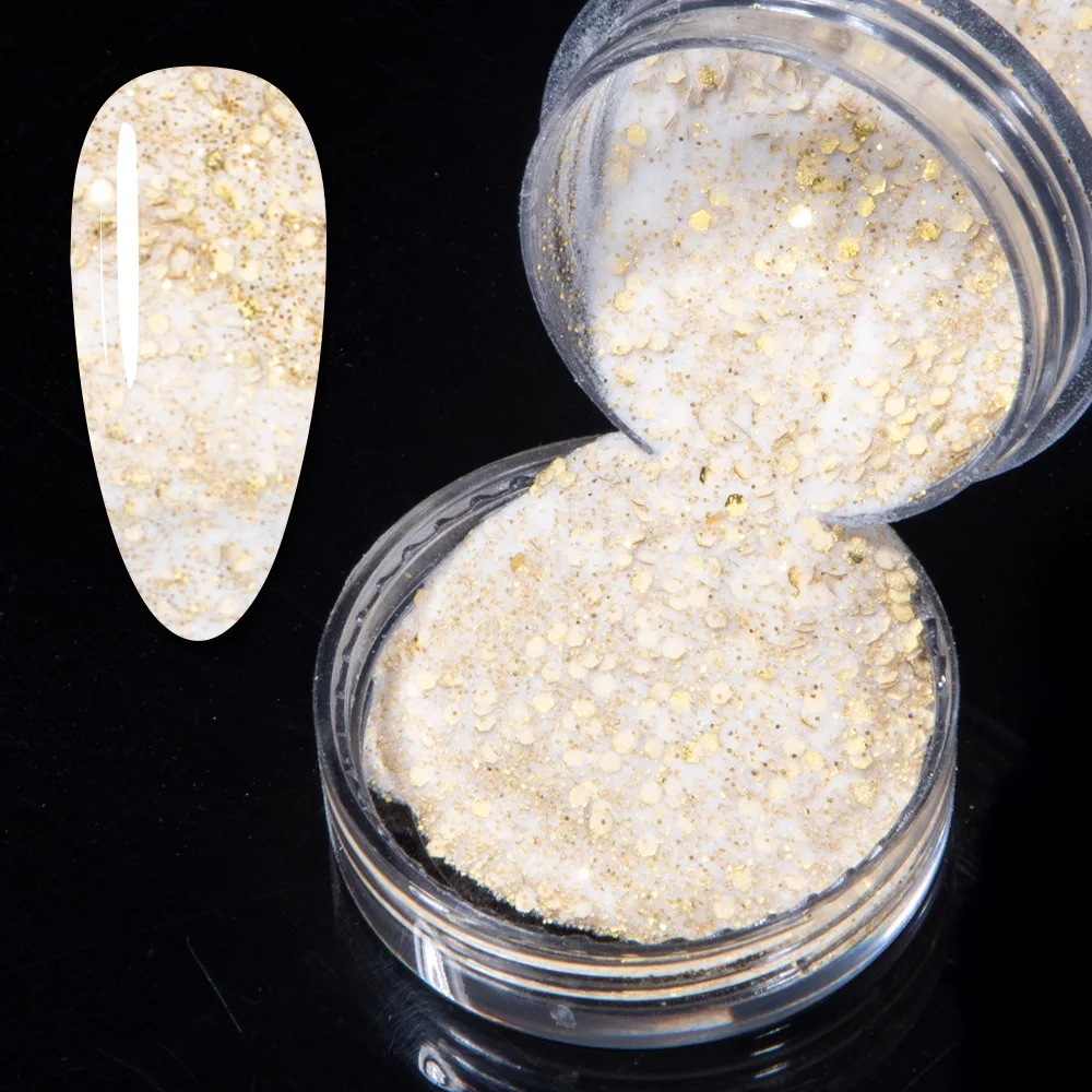 Акриловая пудра для наращивания ногтей ULOVKAYA голографический блестящий золотые