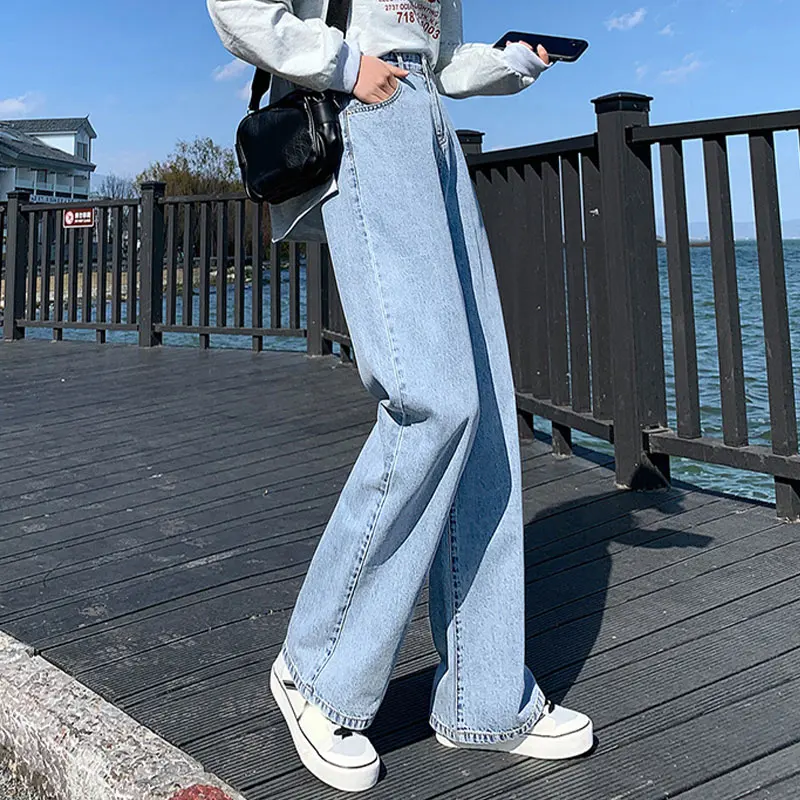 

Summer Vintage Women Straight Drape Loose Trouser 2021 High-Waist Wide Leg Full-length Pant Ladies Casual Retro High Street pant