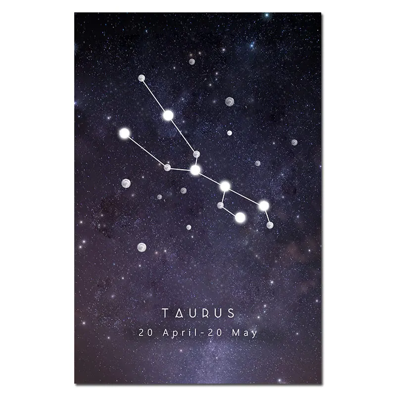 TAURUS Созвездия настенное Искусство Современная Картина на холсте астрологический знак черно-белые плакаты принты скандинавские детские украшения картины - Цвет: TAURUS