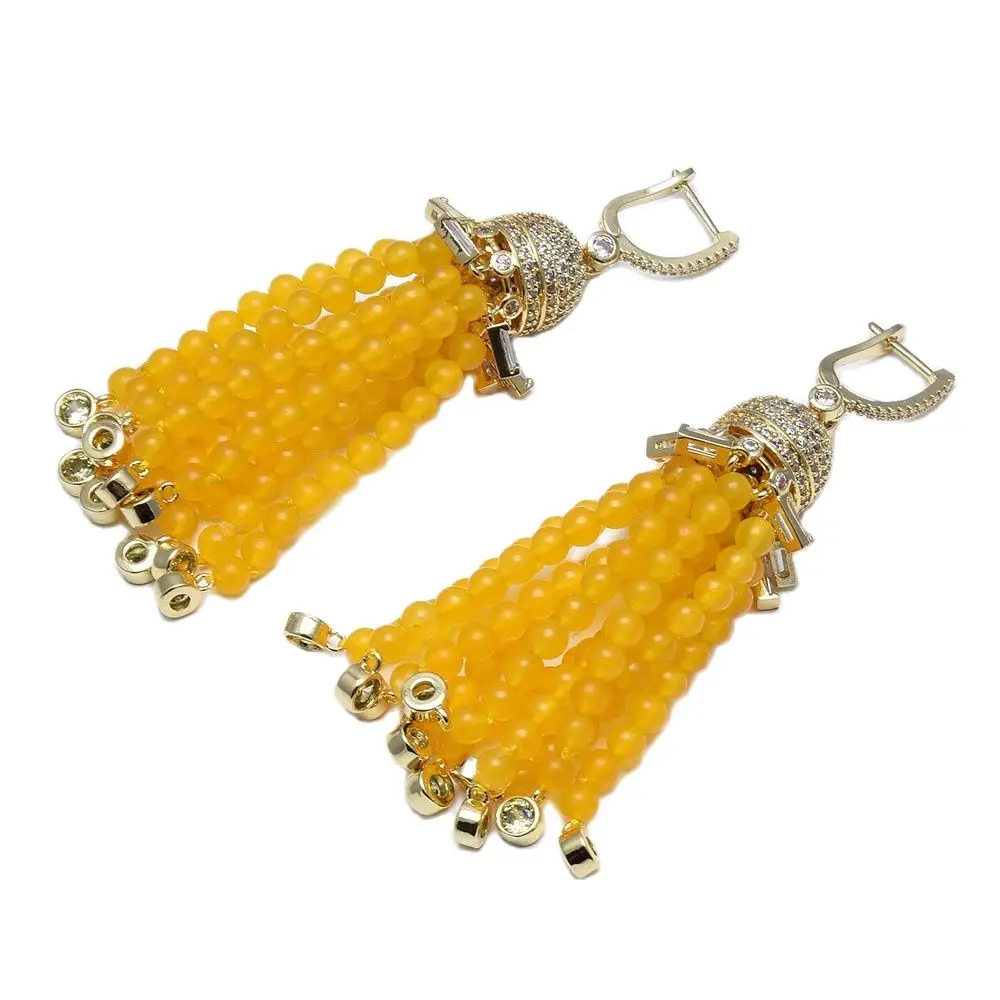 

GG Jewelry Natural Yellow Jades Crystal CZ Paved Gold Plated Hook Earrings CZ Fitting For Women Girl Gifts