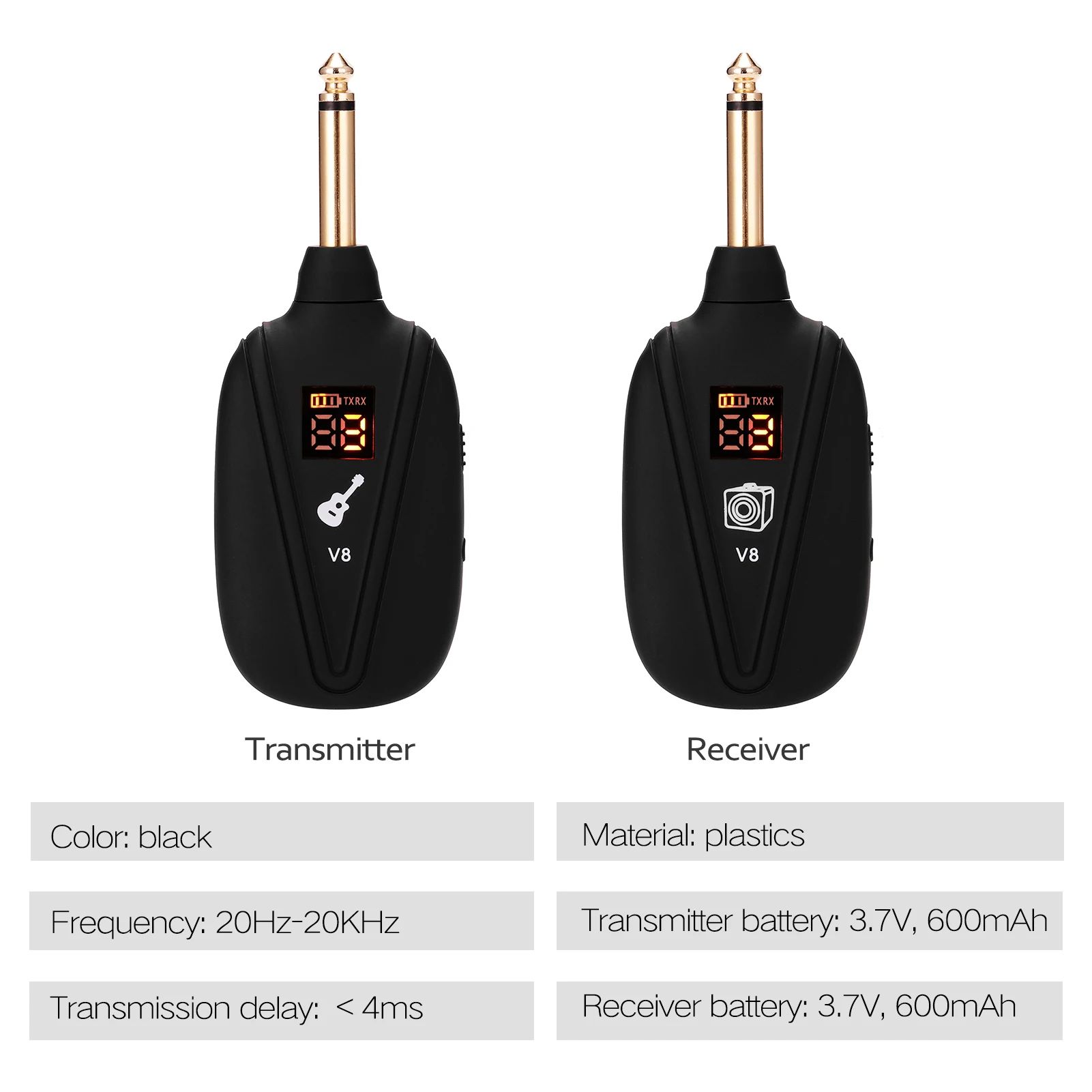 

V-8 Wireless Guitar System Rechargeable 4 Channels Guitar Transmitter & Receiver Set Electric Guitar Bass Pick Up Guitar parts