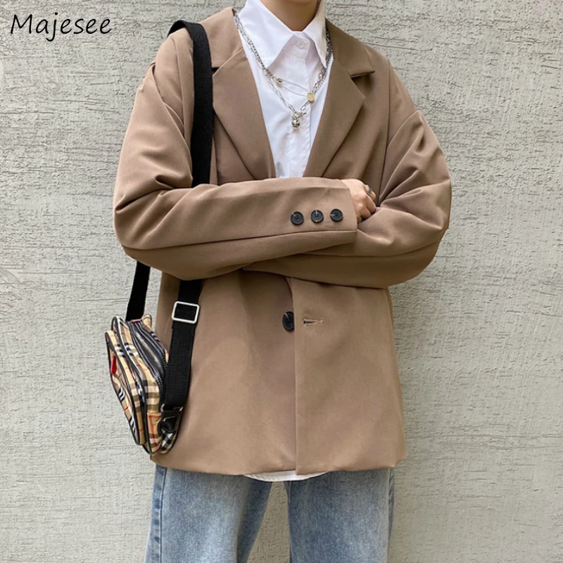 

Men Solid Blazers Single Breasted Spring Korean Chic Leisure Oversize Mens Outwear Ins BF Teens Simple Pockets Ulzzang Loose New