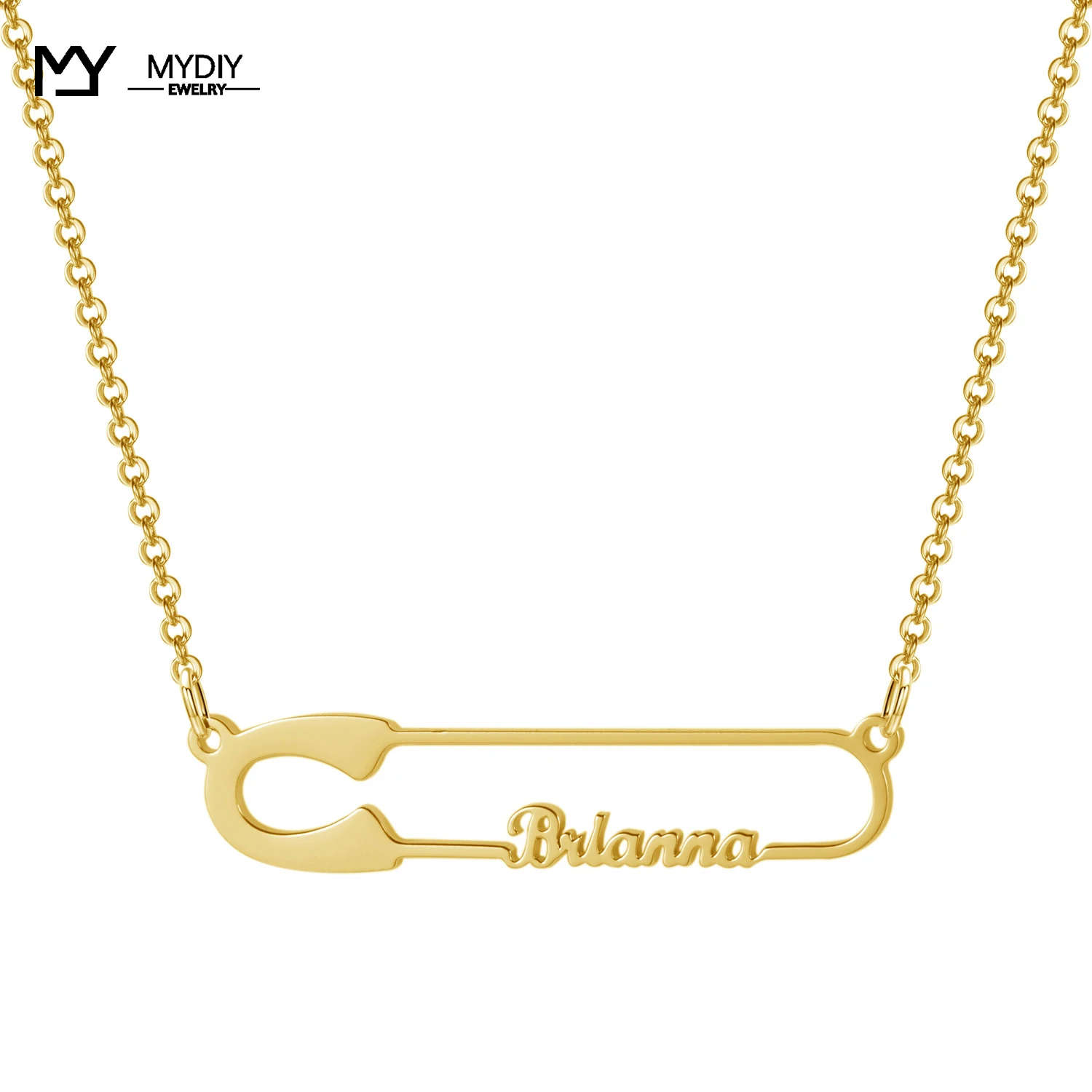 Personalized Letter & Safety Pin Charm Necklace&Pendant 925 Stering Silver Custom Nameplate Necklaces for Women Christmas Gifts