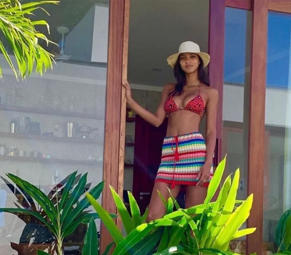 2020 BOHO Lacing up Colored Striped Hand crochet Cardigan Sweater Women Bandage Mini Short Skirt Half Sleeve Tops 2 Pieces Set | Женская