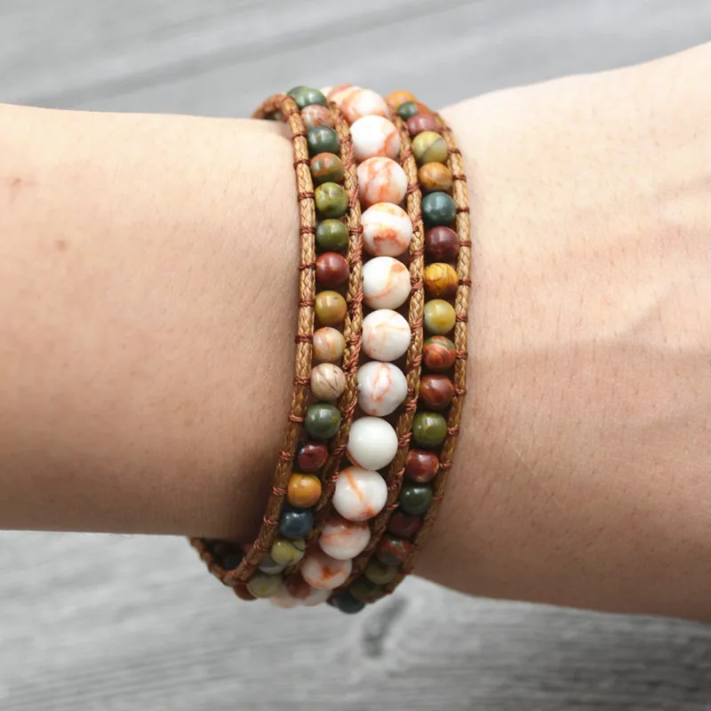 Бусины из натурального камня Asingeloo в стиле бохо для отдыха 3 нити дружба плетение