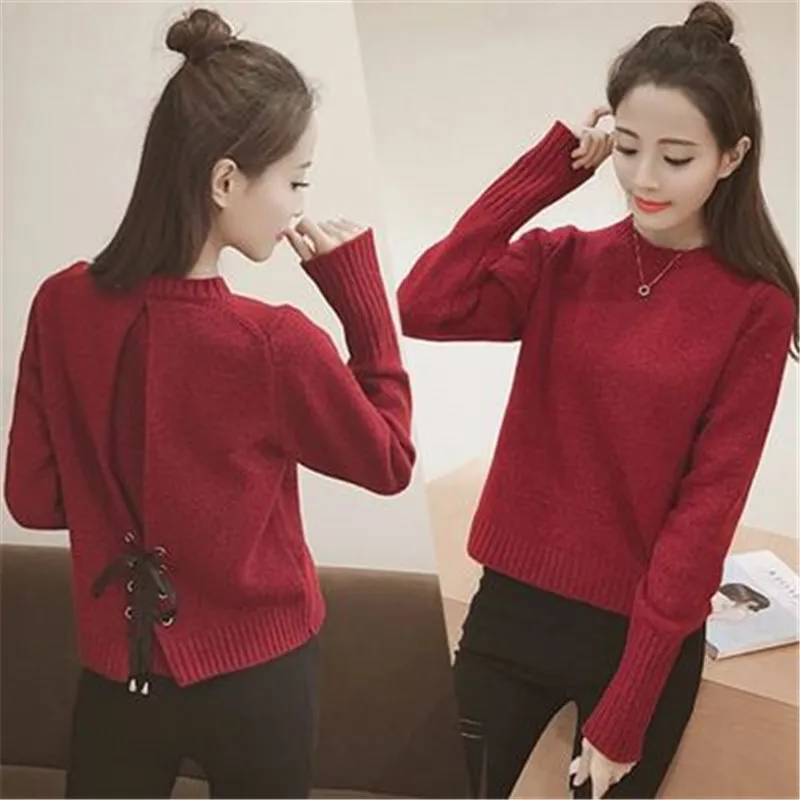 Women Sweaters and Pullovers Bow Tie Lace Up Sweater 2020 Spring Tops Solid O-neck Long Sleeve Pull Femme PZ2558 | Женская одежда