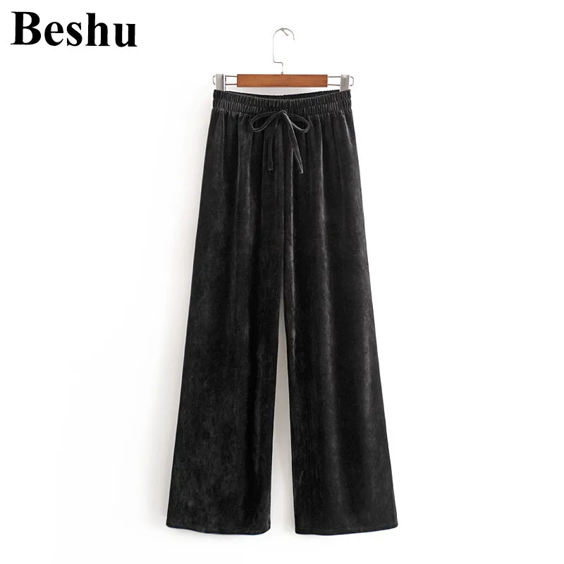 Женские брюки с высокой талией za 2 цвета удлиненные бархатные эластичным поясом