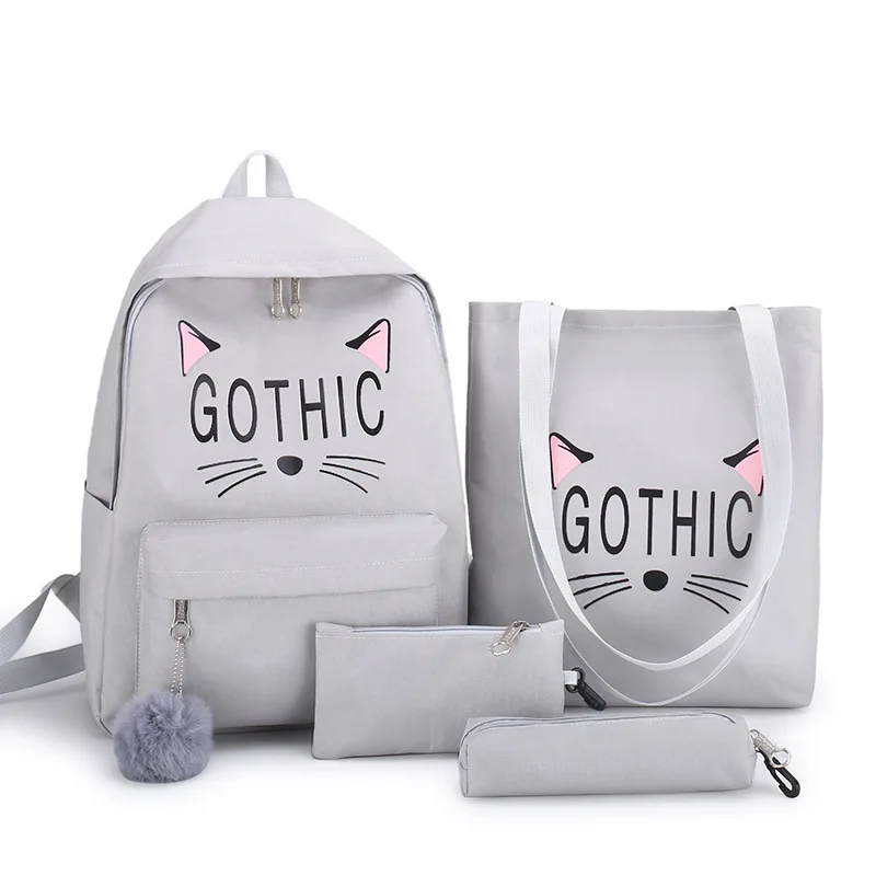 small backpack women 4Pcs Women Cat Canvas Hand Bag Shoulder Crossbody Pencil Case bolsa mochila feminina Package | Багаж и сумки