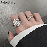 foxanry ins fashion 925 stamp rings for women trendy simple double layered geometric elegant wedding bride jewelry