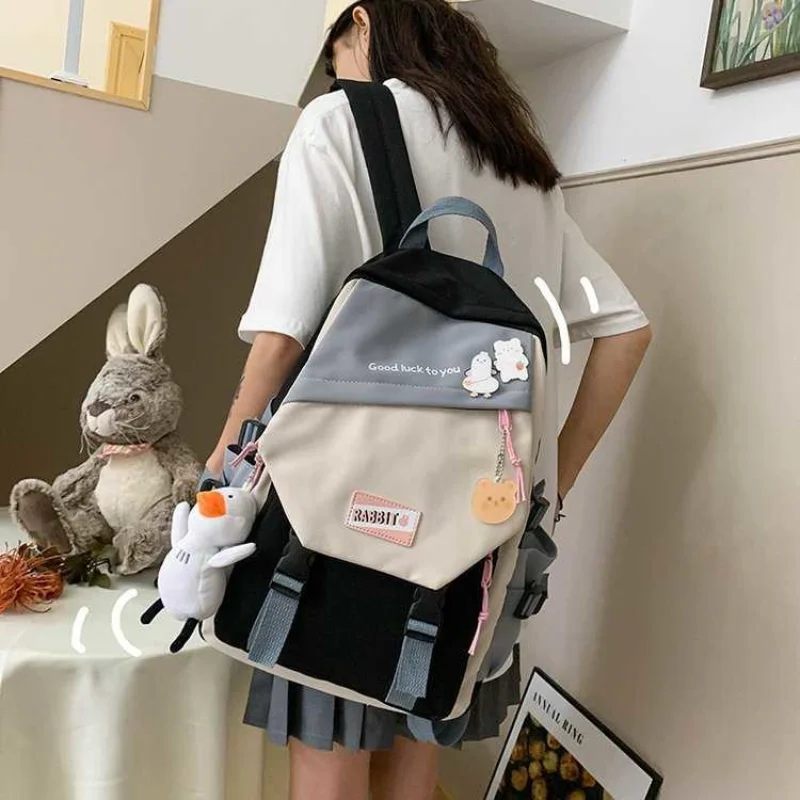 Simple Versatile High School Students Bag Cute Style School Bag Girls Korean Ulzzang Color Matching Backpack Women Backpack