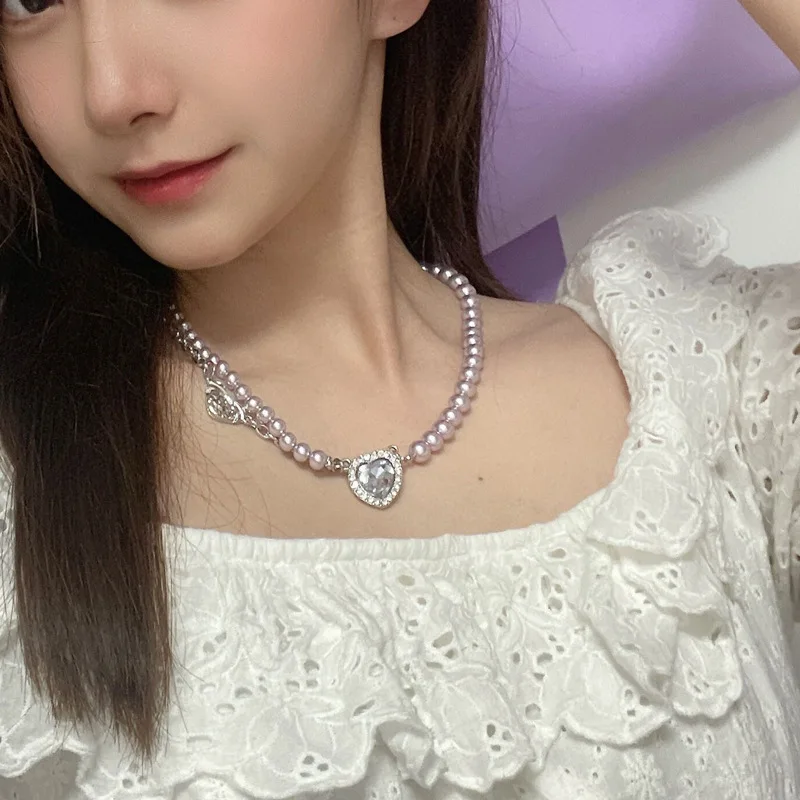 

Женское Ожерелье с жемчугом, регулируемое ожерелье с кубическим цирконием в форме сердца