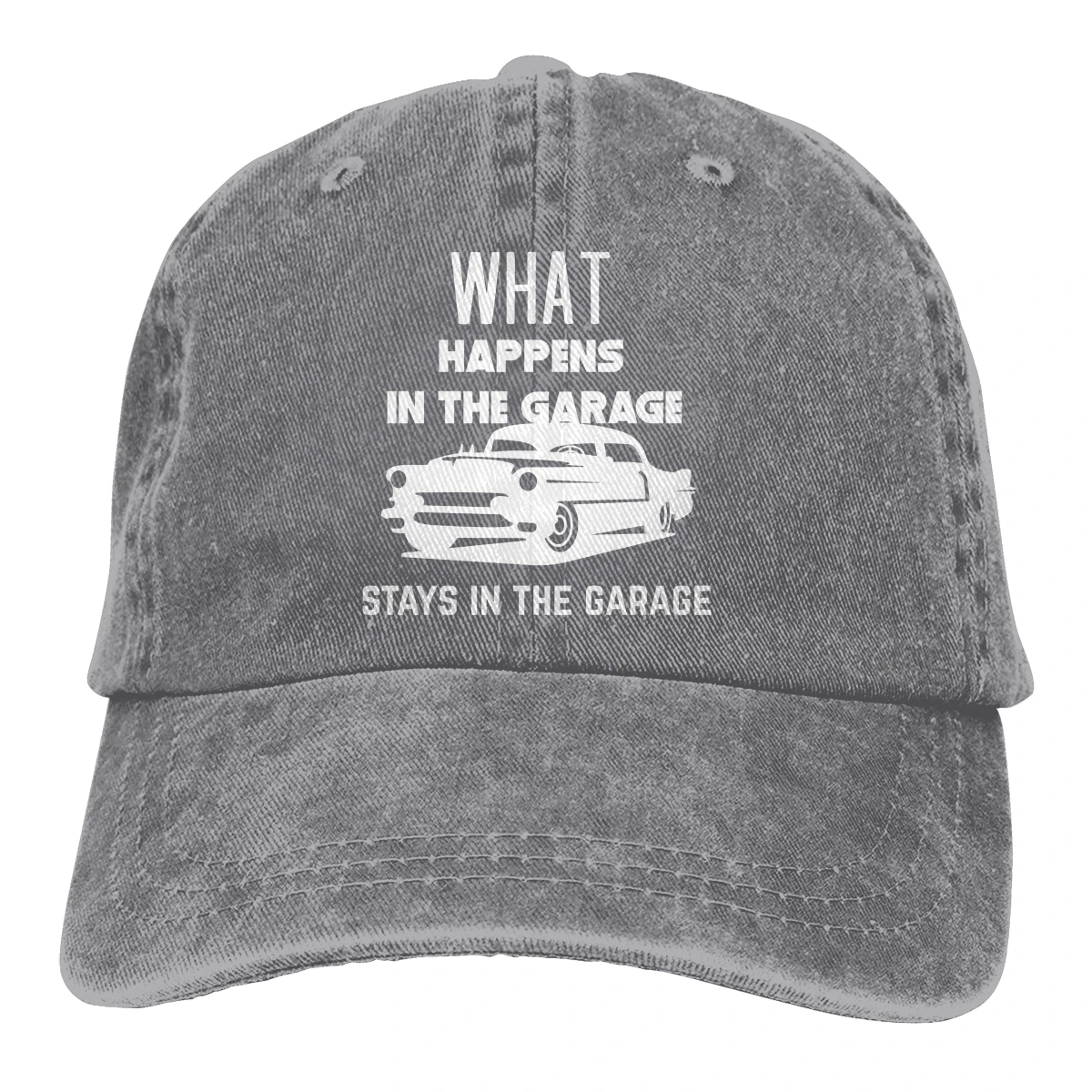 

What Happens In The Garage Hats for Men Women Adjustable Sun Hats Vintage Trucker Hat