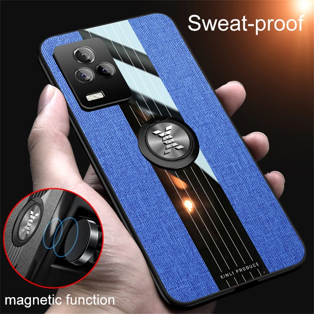 

Metal Ring Holder Case for VIVO IQOO 7 5G 360 Protective Stand Phone Back Cover IQOO7 Luxury Cloth Shockproof Soft Housing Armor