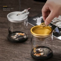 home living room anti flying ash box ashtray office creative stainless steel funnel ash cup car ashtray with lid high end desk