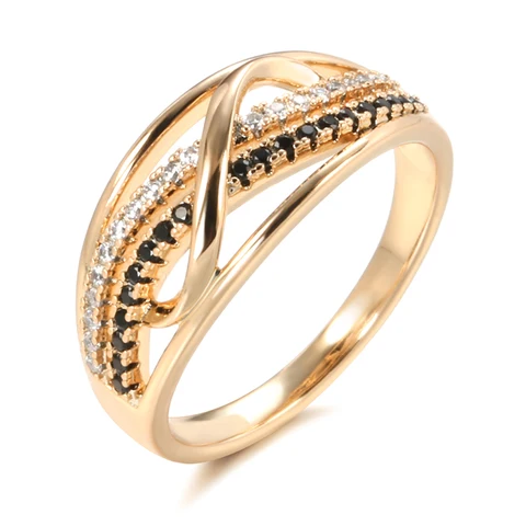 Кольцо Kinel розовое золото с черным цирконом