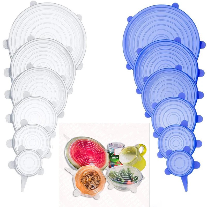 Многоразовые крышки для упаковки пищевых продуктов 6 шт. силиконовые сохранения