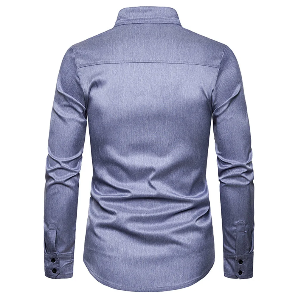 Solid Gray Classic Men Shirt Spring Autumn Brand Fashion Basic Office Casual Tops Long Sleeve Shirts Men's Clothes Work Business |