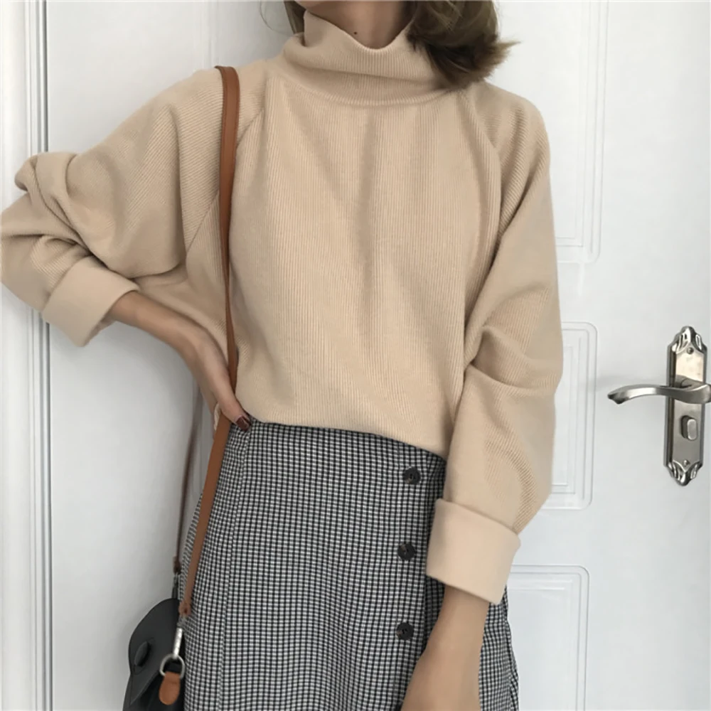 

2021 Long Batwing Sleeve Crocheted Pullovers Streetwear Winter Autumn New Women Sweater Casual Loose Turtleneck Knitted Jumpers
