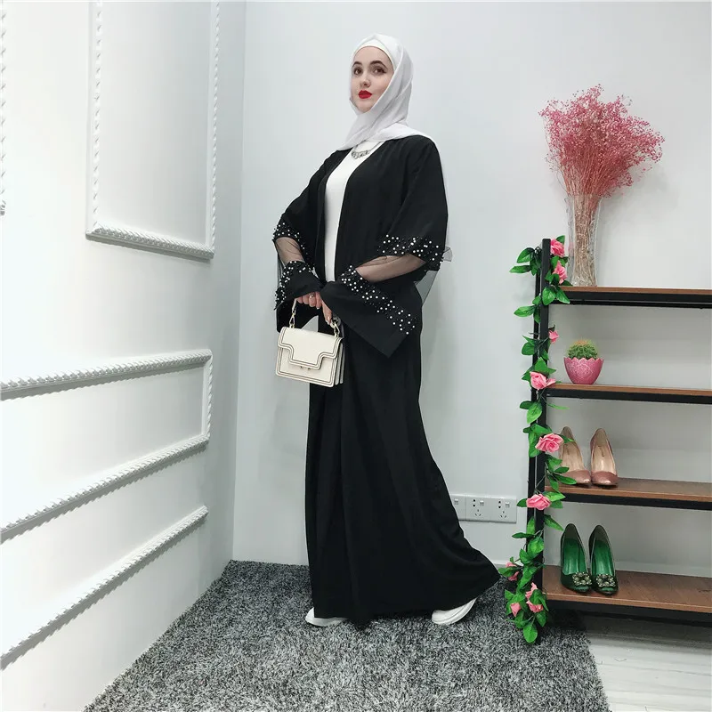 

Muslim Open Abaya Dress Women Jilbab Beading Lace Jubah Long Robe Elbise Turkey Moroccan Kaftan Kimono Caftan Islamic Clothing