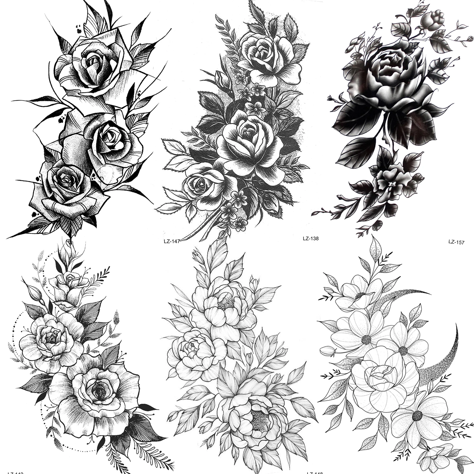 

Pencil Sketch Flower Temporary Tattoos For Women Girls Waterproof Tatoos Realistic Fake Rose Peony Lotus Tatoos Sexy Body Art 3D