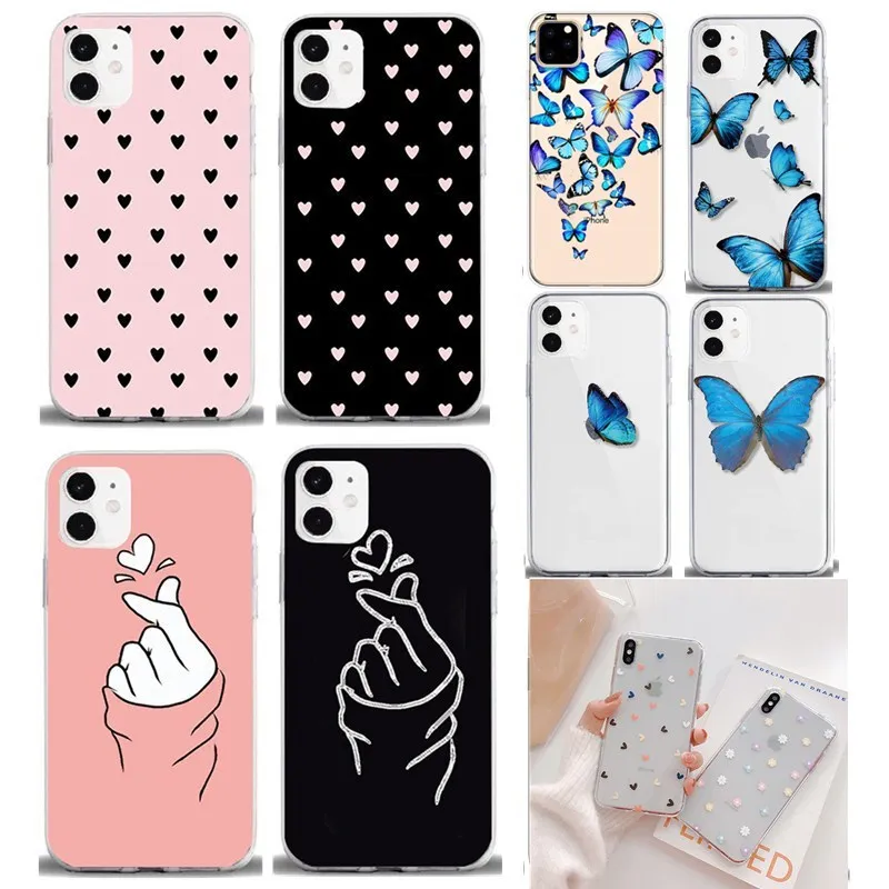 

Чехол для iphone 11 pro x xs max 6s 6 7 8 plus se, чехлы, чехол из мягкого ТПУ силикона с сердечками и бабочками, тонкий для iphone SE 2020