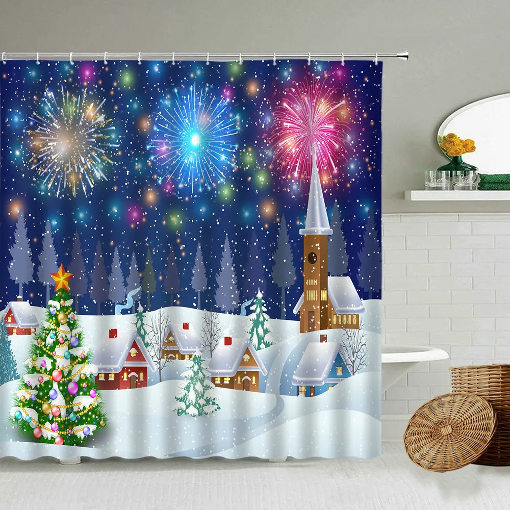 Занавеска для душа с изображением рождественской елки и снежной сцены | Дом сад