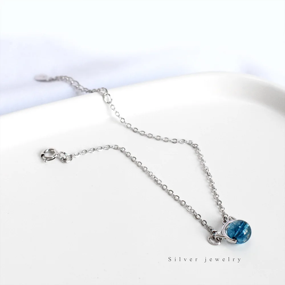 Женские браслеты с котом из 100% натурального камня аметист Настоящее серебро 925