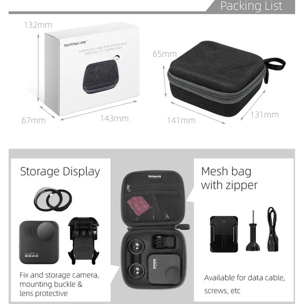 

Portable Carrying Case Storage Bag for GoPro MAX Camera Accessories Protective Bag Sport Camera Shockproof Multifunctional