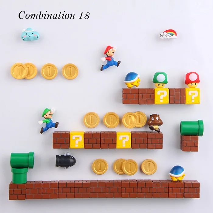 Combination 18 3D Супер Марио Bros магниты на холодильник магнит стикер сообщений мультфильм игровой мультфильм 3D лед коробка Пастер ледяная коробка стикер - Цвет: Combination 18