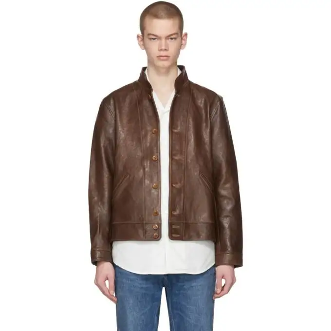 

Бесплатная доставка; Продажа в ClassicCossackgenuineleatherjacket,brownshortstylecowhidejacket.vintageslimleathercoat, высокое качество