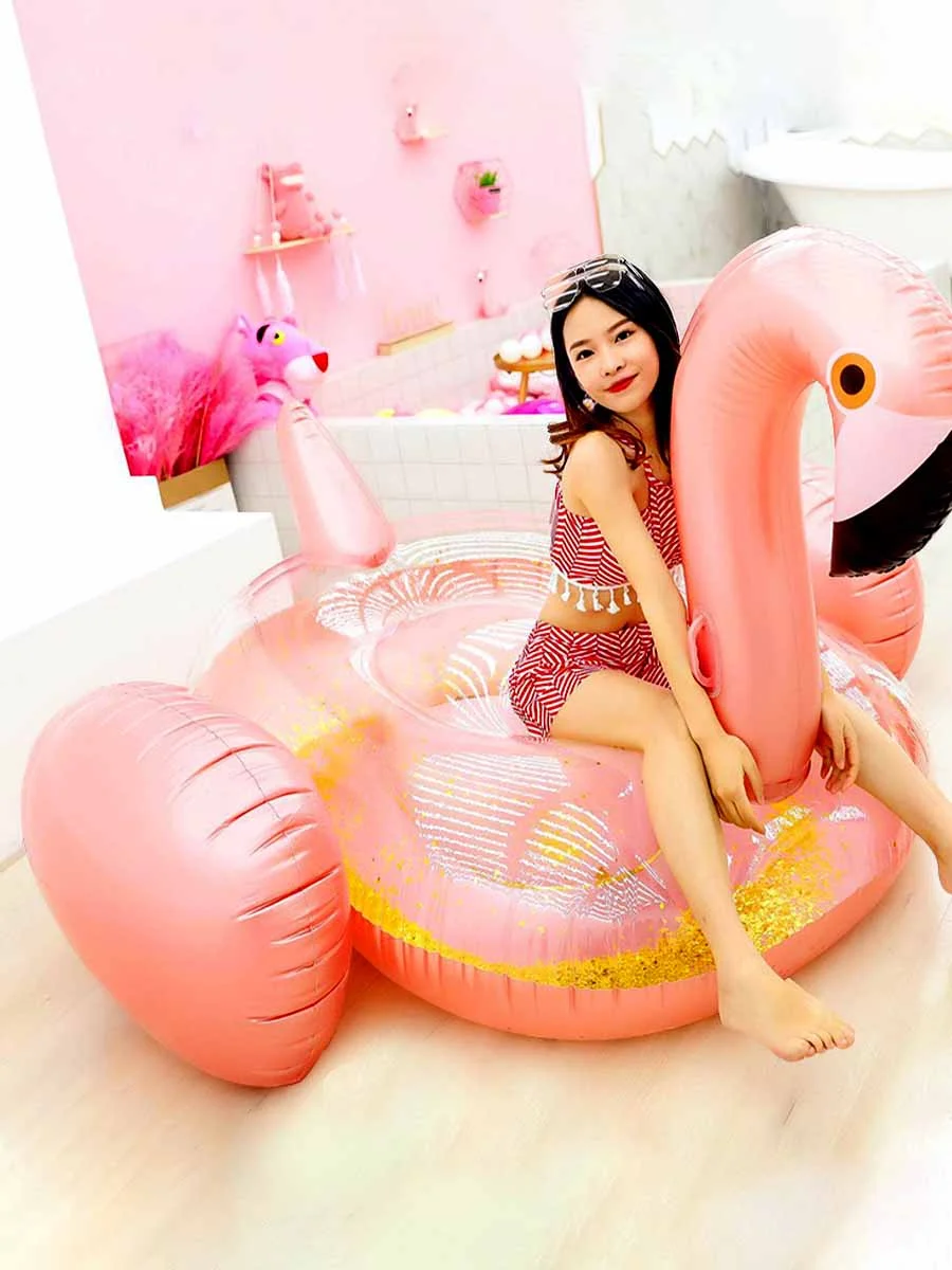 

2021 Inflatable Beach Circle PVC Mattress Swimming Air Bed With Flamingos Shapes Water Floating Raft For Pool Adult's Toys